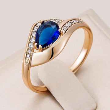 Superb Sparkling Blue AAA Zircon Crystals Filled 14K Rose Gold Luxury Rings - Vintage Party Daily Fine Jewellery